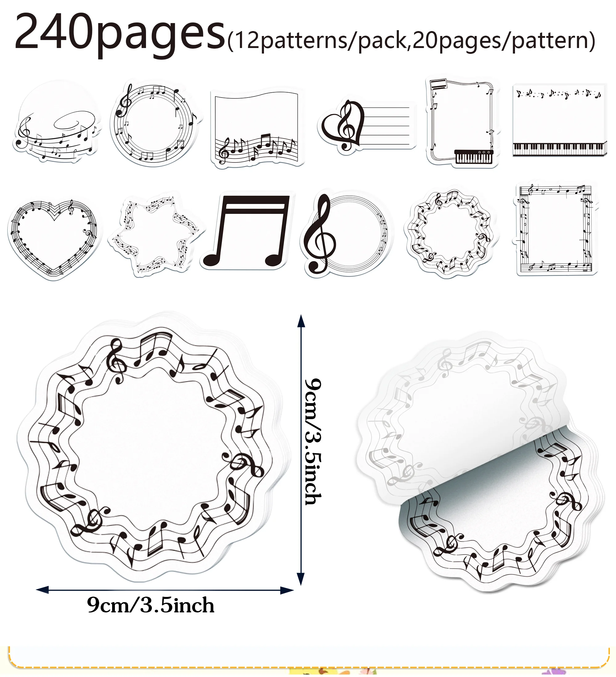 Deluxe Music-Themed Sticky Note Set - 240 Pages