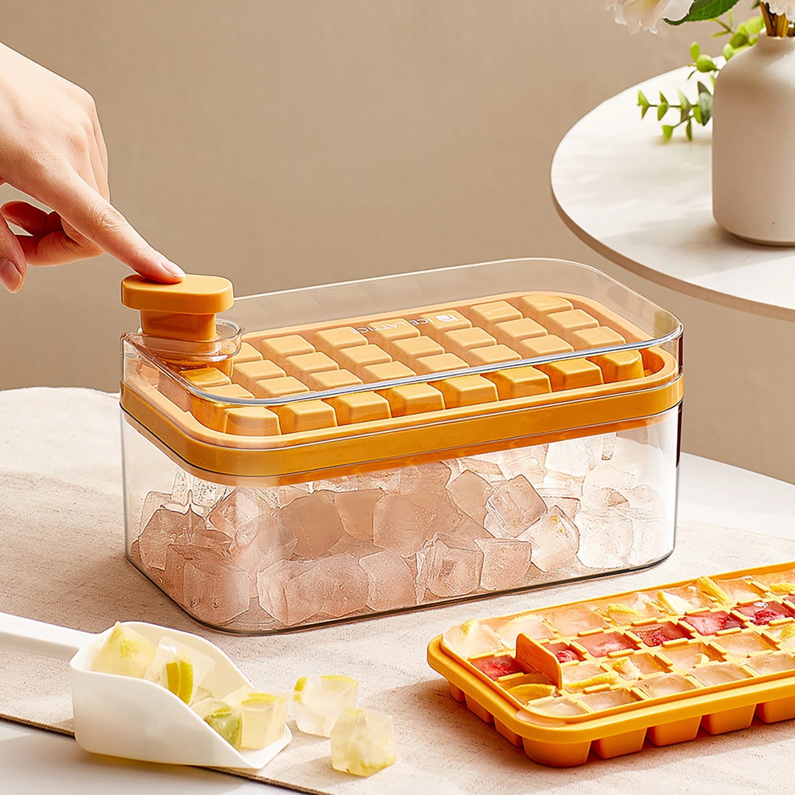 Round Ice Cube Tray With Scoop and Bucket for Freezer, Mini Ice