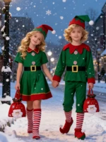 Winter Kids Christmas Elves Clothing Set Kids Tops Pants Hat Belt Children Xmas Clothes Baby Boby Girl Birthday Outfit Costume