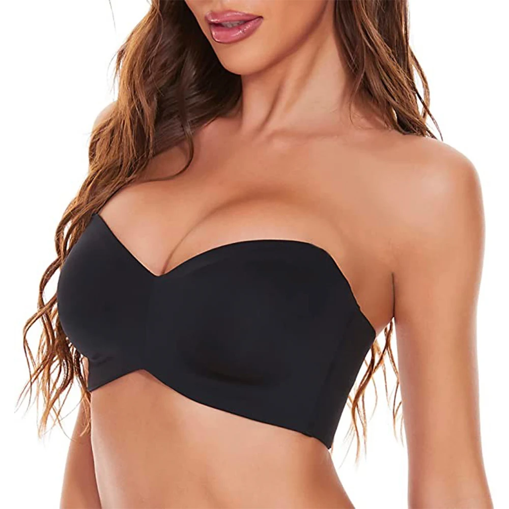 Full Support Non-Slip Convertible Bandeau Bra Strapless Push up Plus Size  Seamless Bra Underwire Convertible Smoothing Unpadded