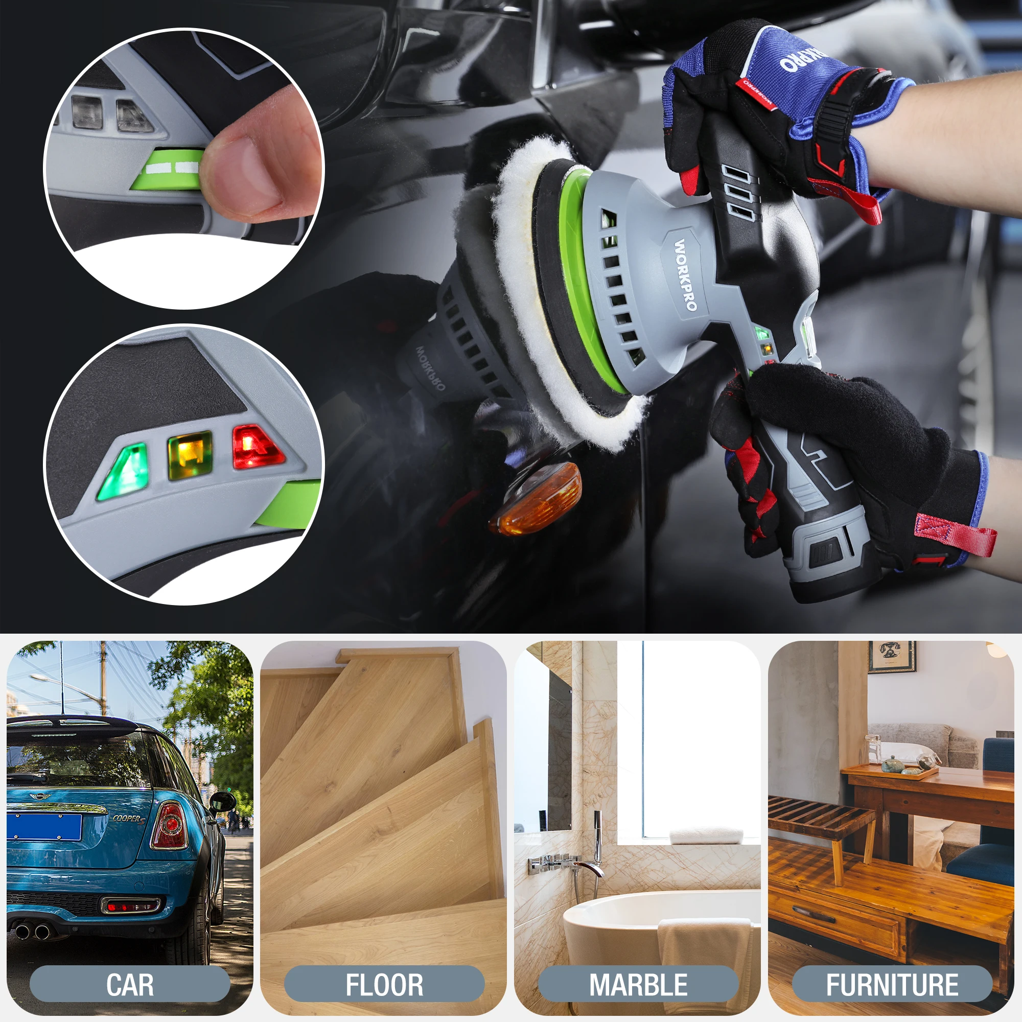 WORKPRO-Cordless Dual 12V Electric Dual Action Wireless Car Polisher Waxing Power Tools car polisher