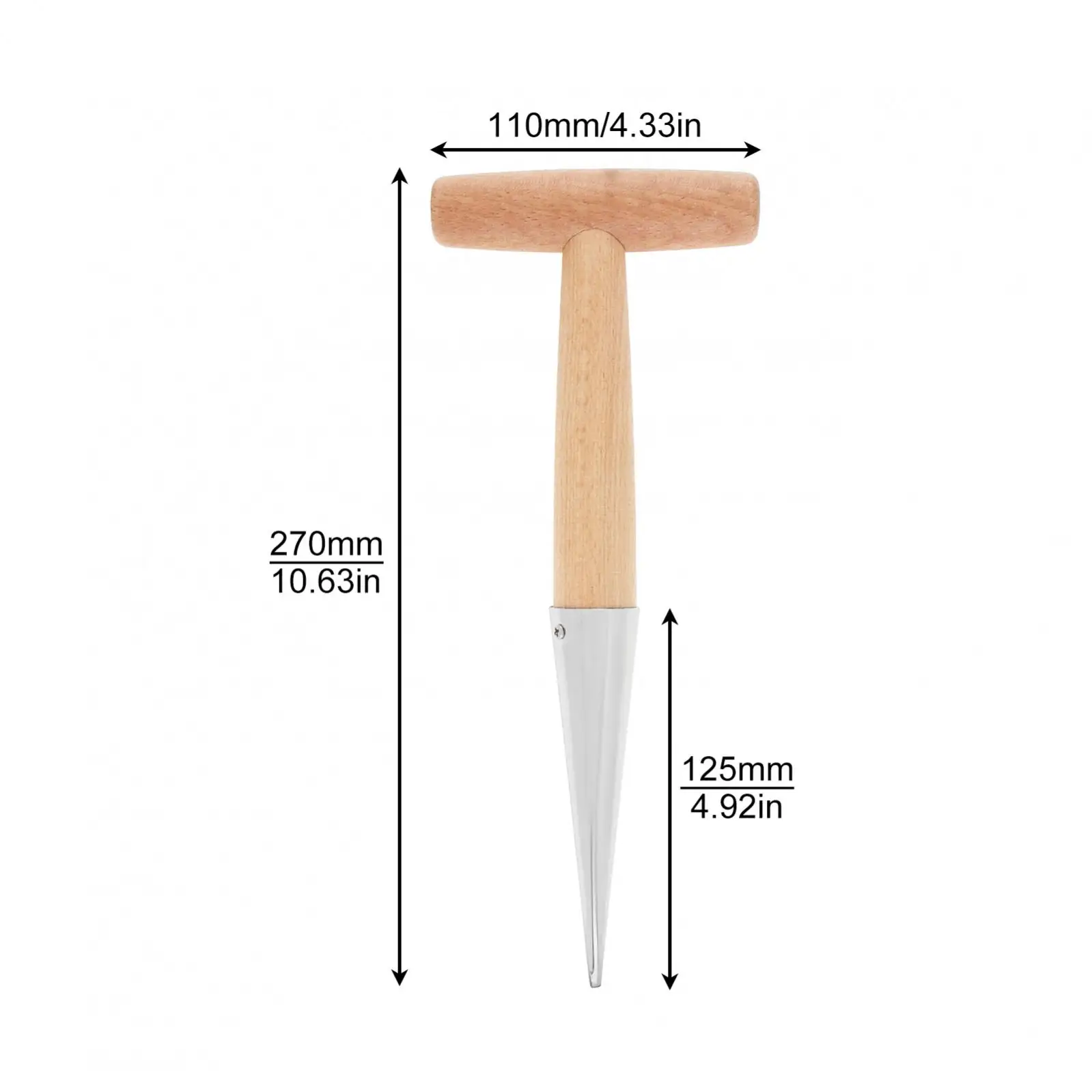 원예용 나무 T자형 손잡이 파종기, 스테인리스 스틸 팁 홀 펀치 시드 파종기