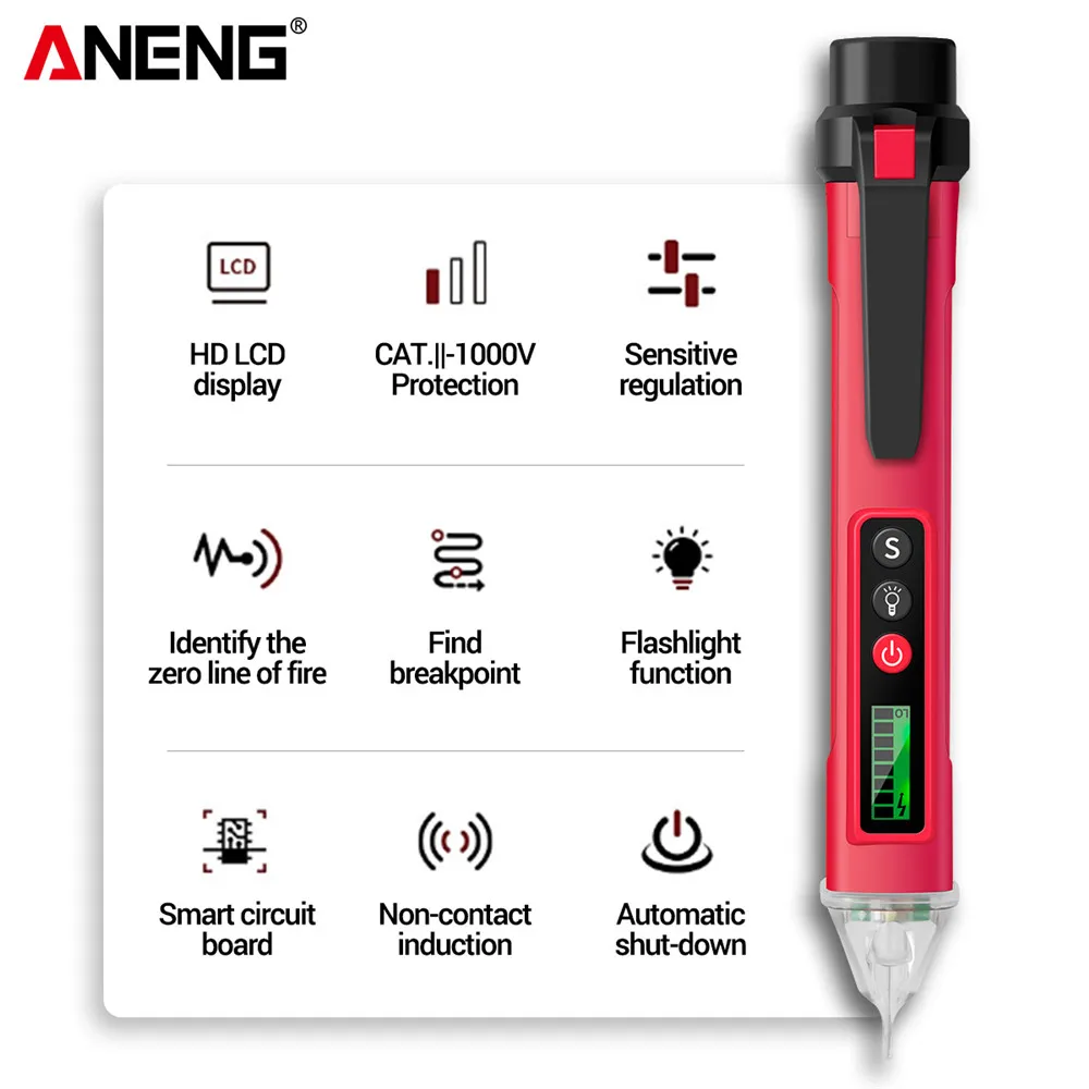 Electric Pen Tester ANENG VC1010 Digital Voltage Detectors 12-1000V AC/DC Non-Contact