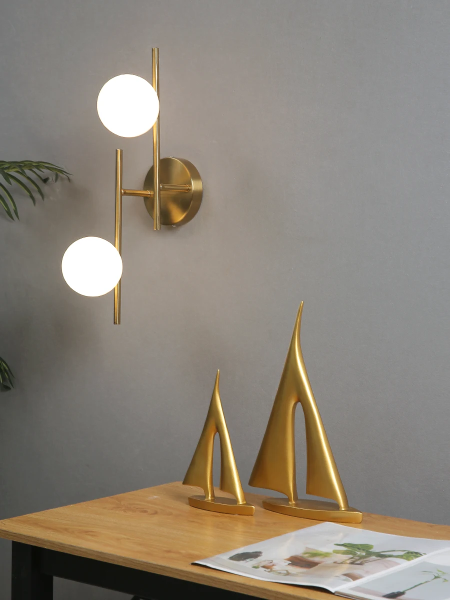 Golden Milky Glass Round Ball LED Wall Lamp Image 8