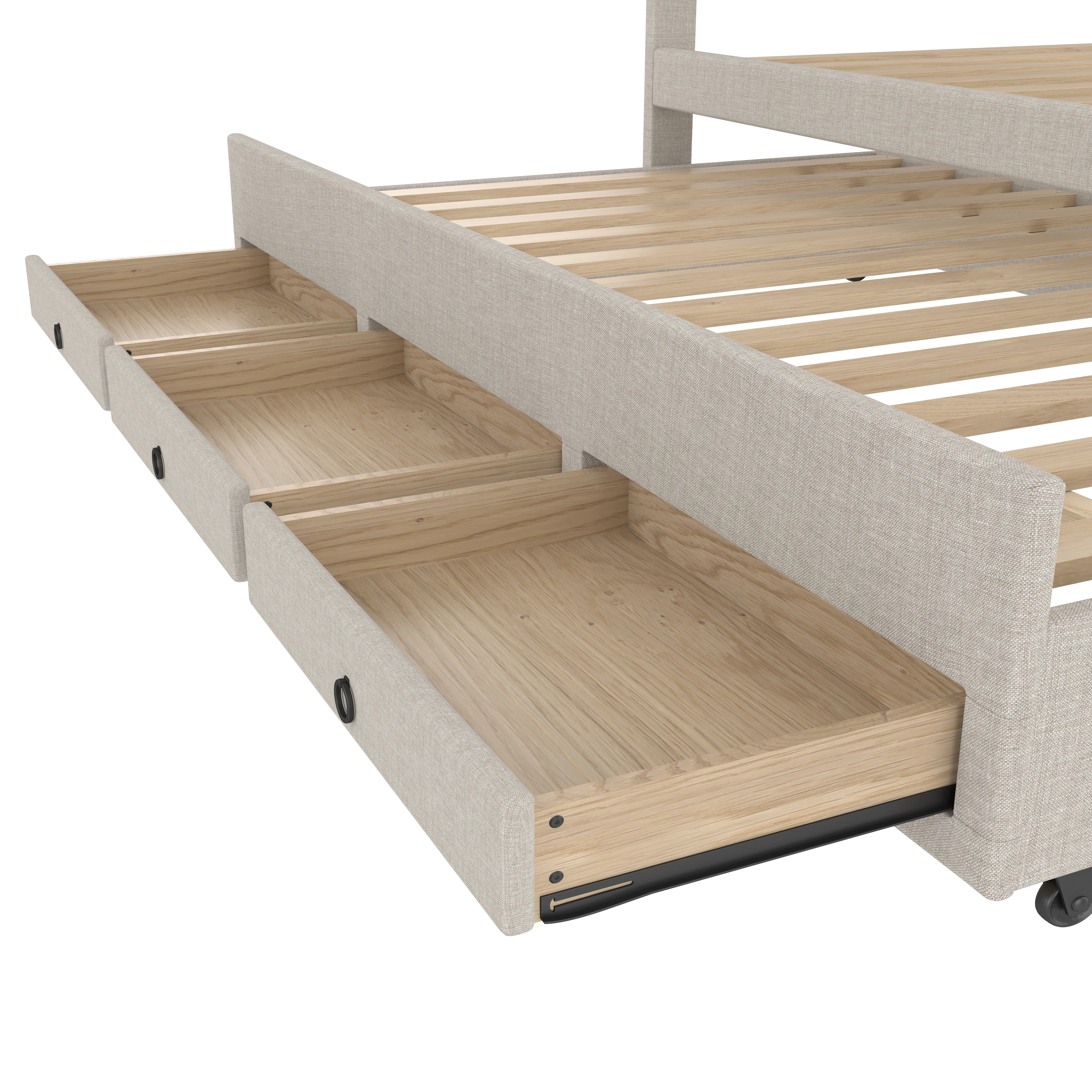 Polsterbett, 140x200cm, Doppelbett, Familienbett, Kingsize-Bett mit drei Schubladen, ausziehbares Bett, verstellbares Kopfteil – Detail 13