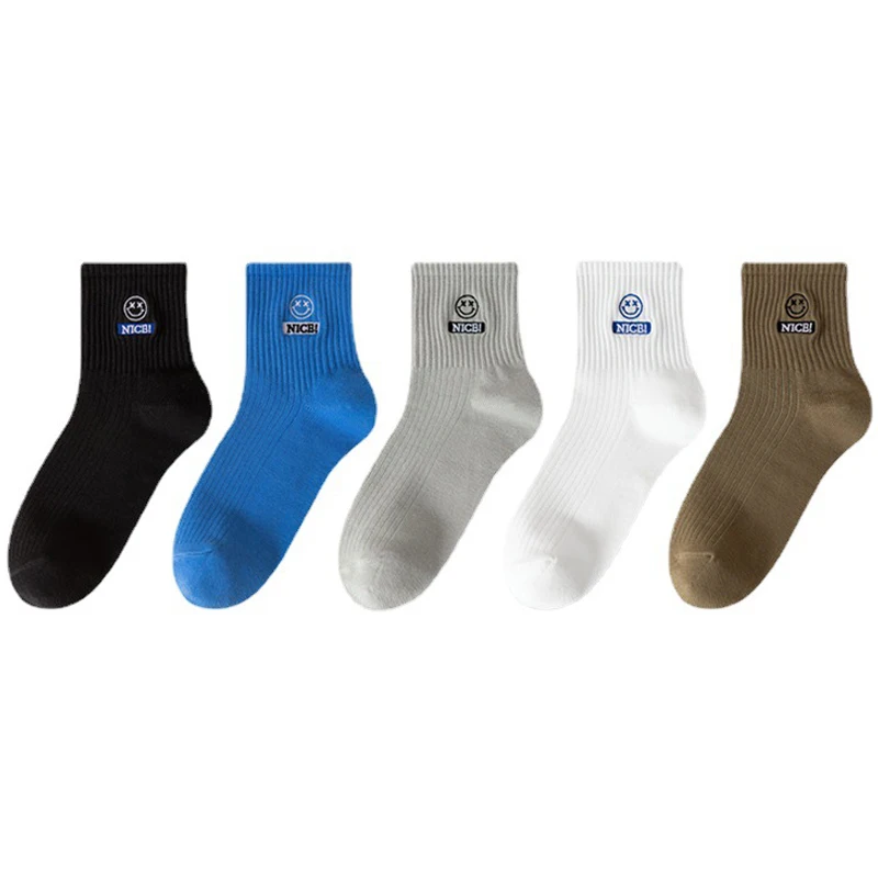 

5pairs/lot Fashion Cotton Men Socks Smile Face Middle Socks Man Sport Socks Male Breathable Calcetines Meias