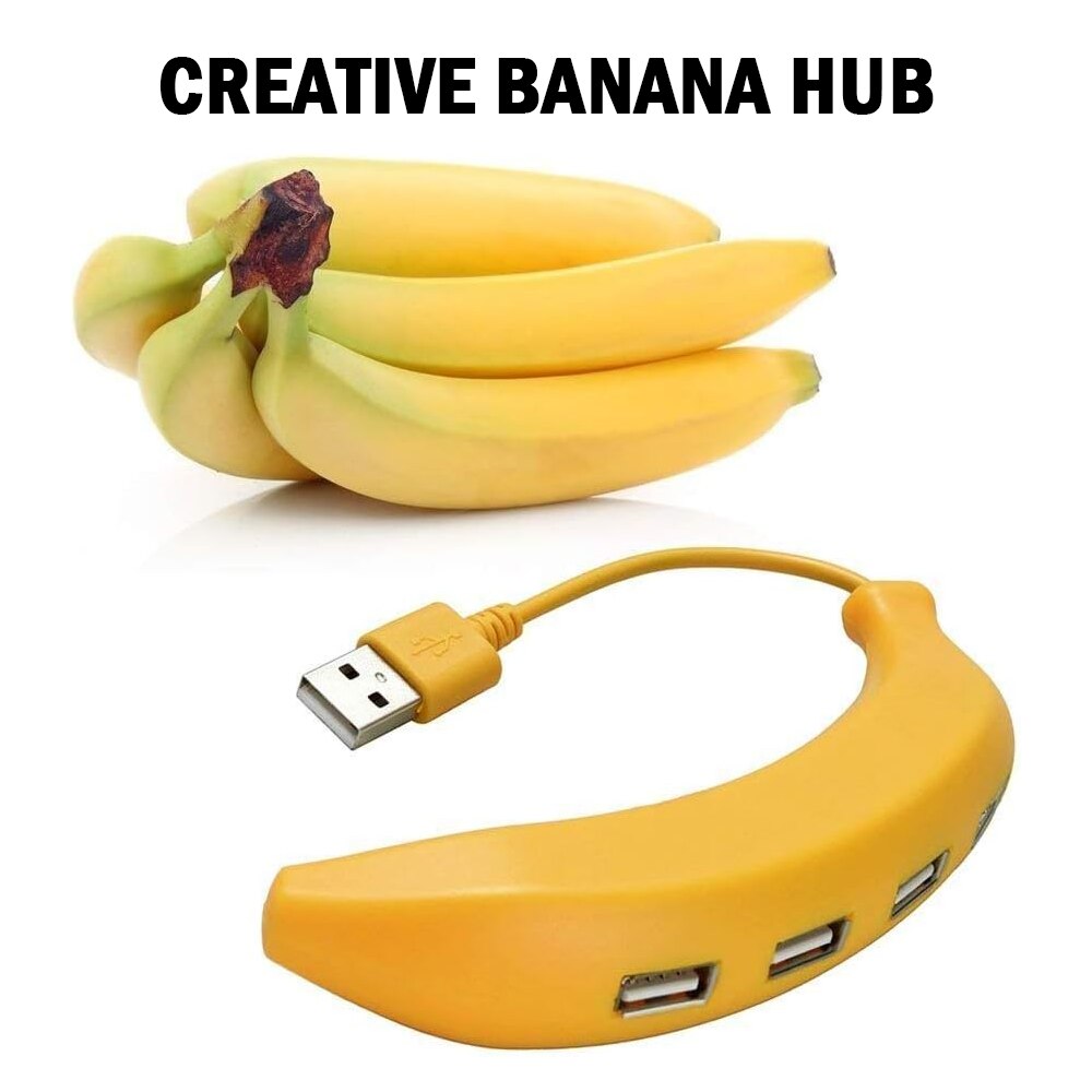 USB 2.0 Hub USB Hub 2.0 Multi USB Ports Splitter Hub Power Adapter 4 Port Multiple Expander Mini USB 2.0 Hub Funny Banana Shape