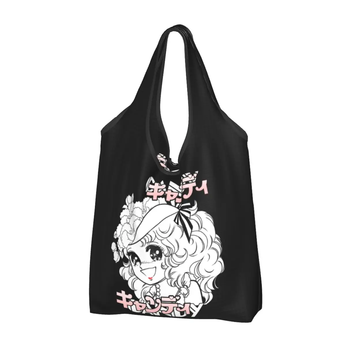 

Candy Candy Anime Shopping Bags Foldable Grocery Tote Bags Large Capacity 70s Retro Recycling Bags Washable Handbag