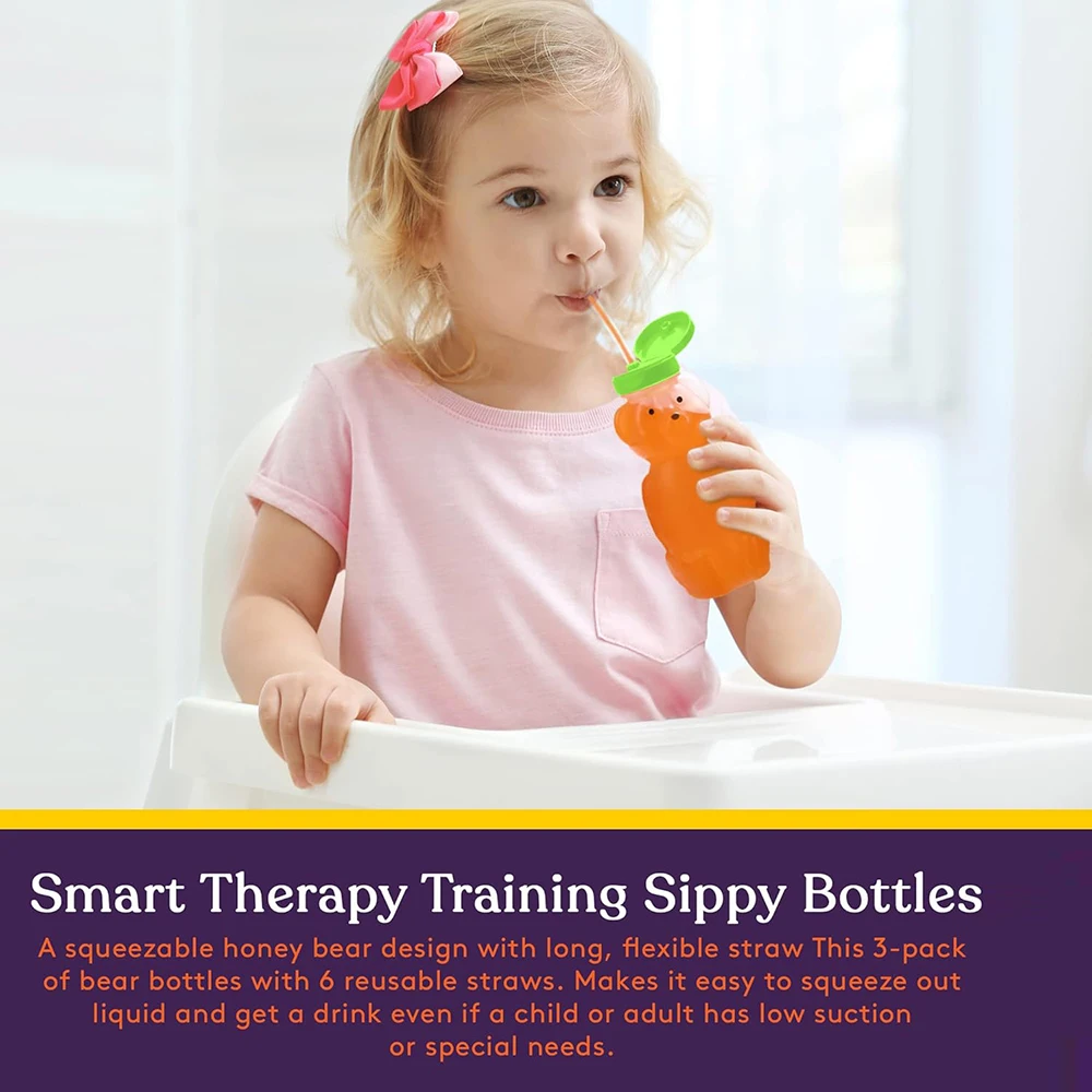 Plastic Cup Honey Bear Straw Cup For Babies Squeezable Therapy Assistive Drink Container Spill Proof Leak Resistant Lid