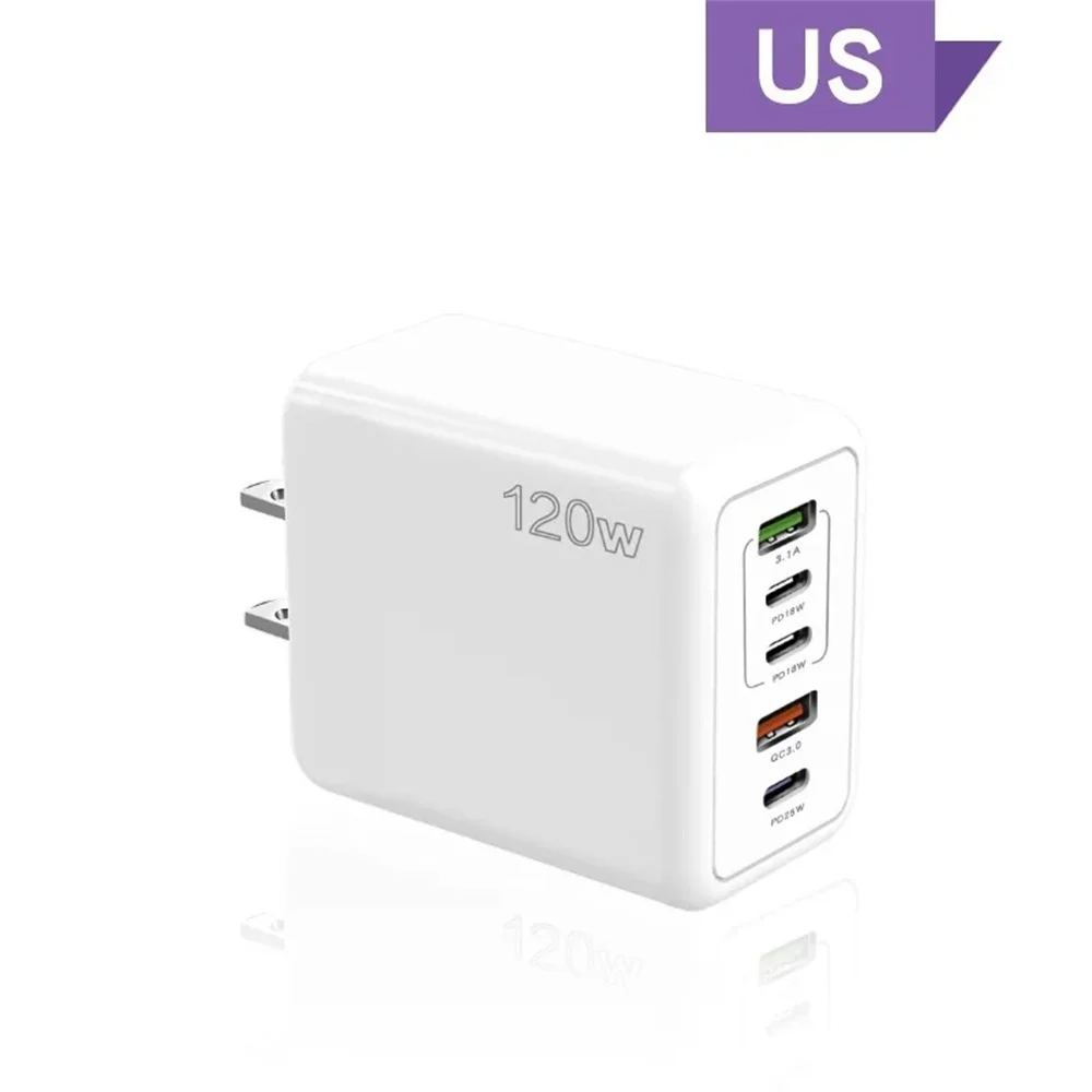 120W USB Charger 5 Ports Type C Fast Charging EU/US/UK Wall Charger Adapter For