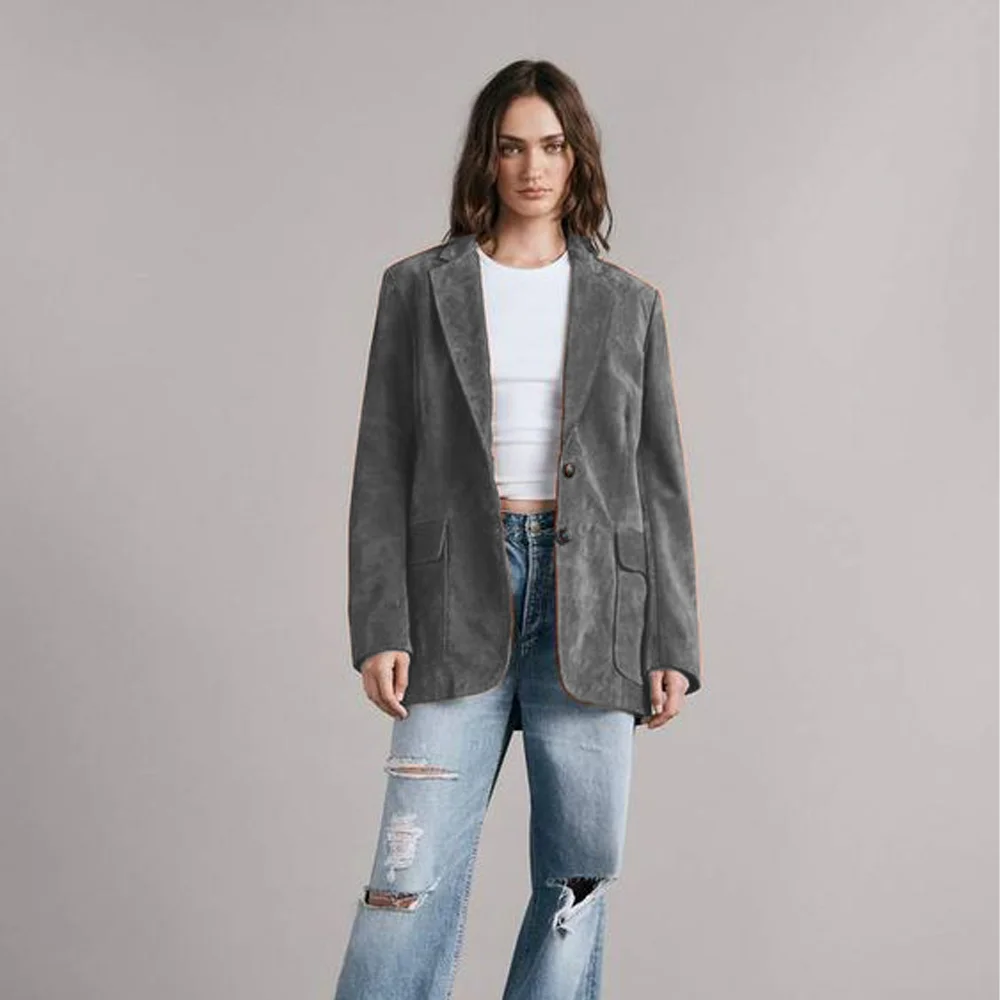 Women Suede Jacket Single Breasted Buttons Woman Coat Ladies Outerwears women jacket suits