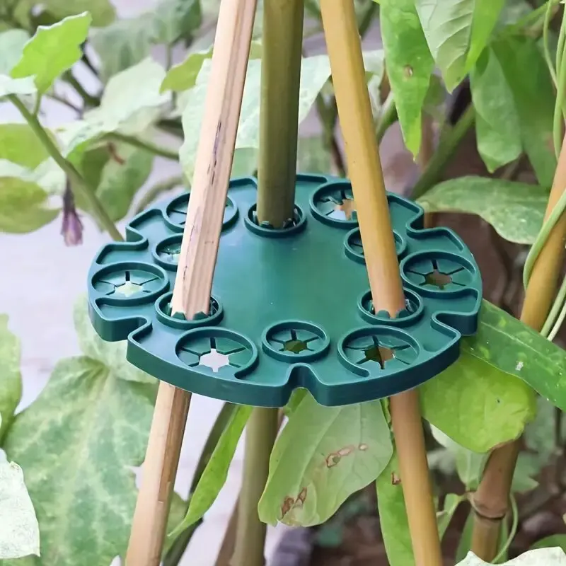 2pcs, Bamboo Tray For Gardens, Plastic-coated Steel Pipe Fixed Bracket For Plant Fixation, Green Bamboo Round Disc Flower Suppor