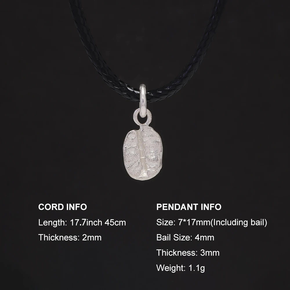 925 Sterling Silver Small Coffee Bean Pendant Necklace for Couples Black Leather Cord Chain Vintage Simple Trend Jewelry