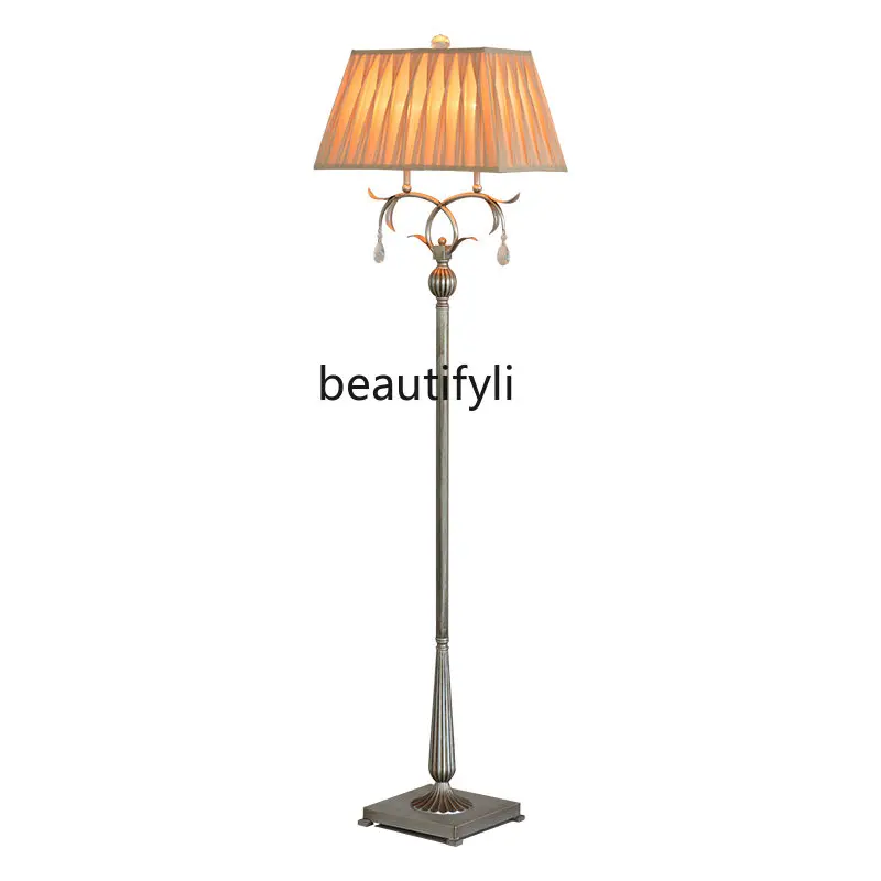 

American Living Room Floor Lamp Simple Iron Study Decorative Lamp French Retro Bedroom Crystal Lamp