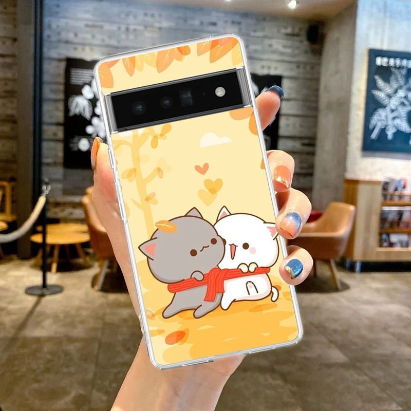 Pfirsich- und Goma-Katzen-Handyhülle für Google Pixel 8, 7, 6, 5, 4, 4XL, stoßfestes Silikon, 7A, 6A, 5A, 4A, 3A, 3AXLPro, transparente Hülle – Detail 8