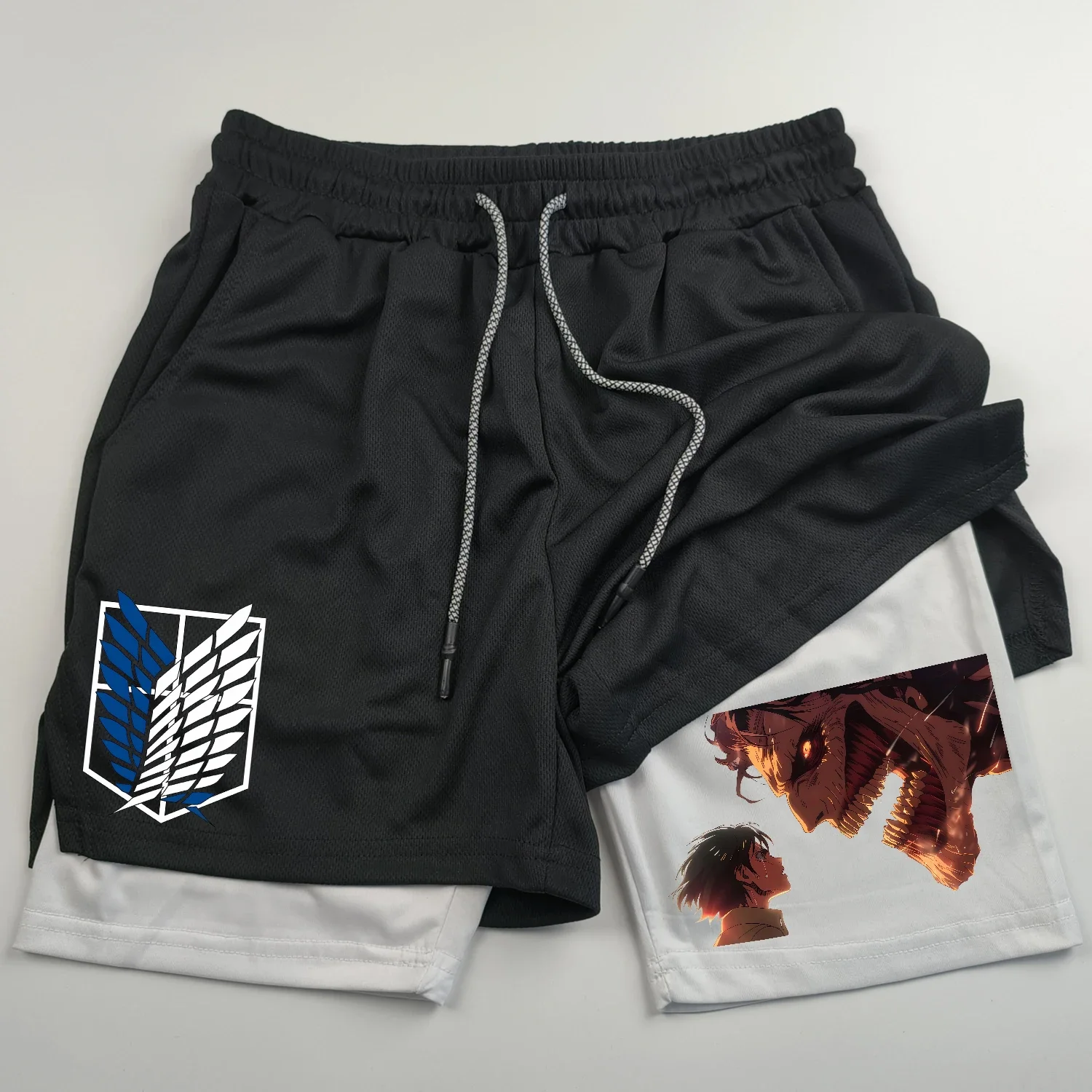 2-in-1 sports shorts anime Attack on Titan men's shorts quick drying breathable sports fitness shorts outdoor running gym short 6