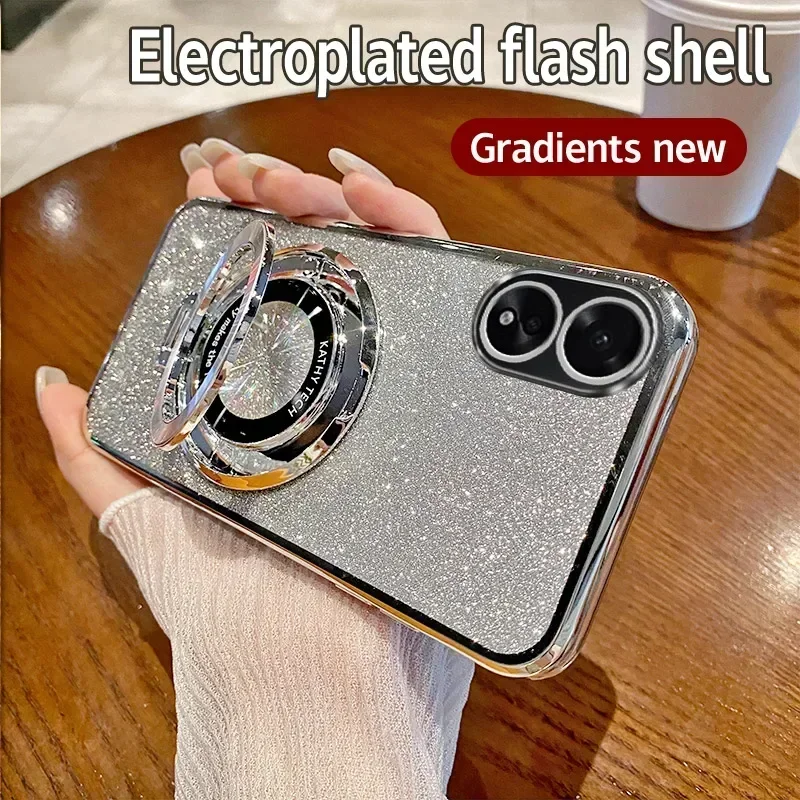 Electroplating Soft Glitter TPU Phone Back Cover with Magnetic Bracket