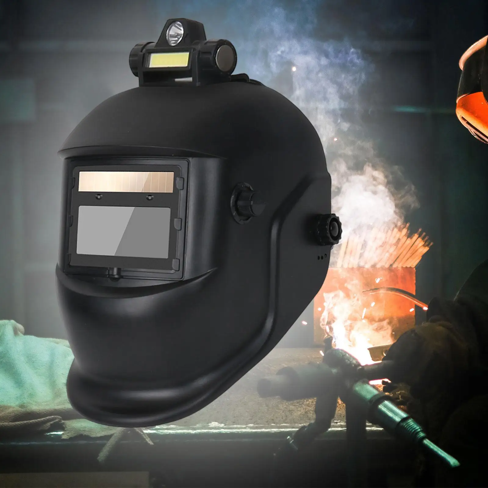 Welding Helmet Lightweight Head Mounted ARC Sensor Wide Shade Durable Solar Power 0.01 Millisecond Dimmin with Lamp Welding Mask
