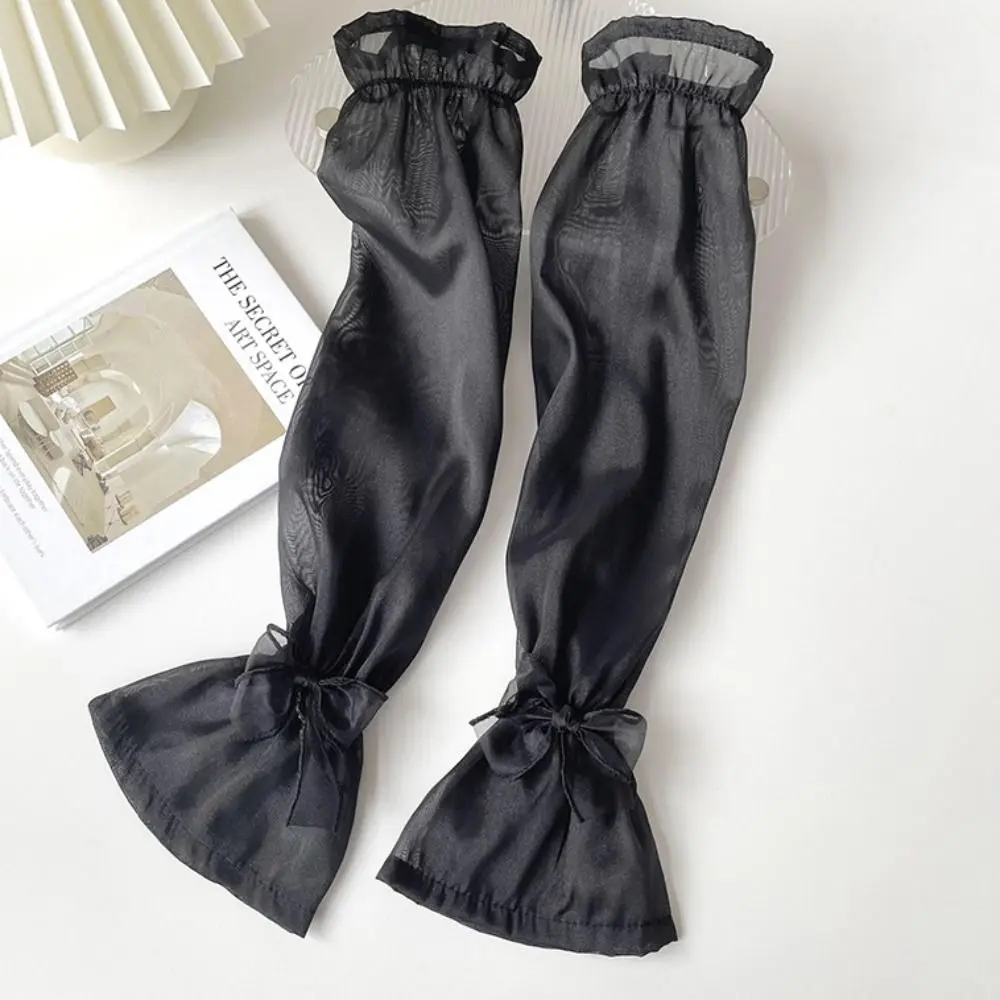 Sun Protection Long Arm Sleeves Sweet Breathable Fingerless Summer Arm Warmers Hand Sleeves Nylon Bow Ice Silk Sleeve Outdoor