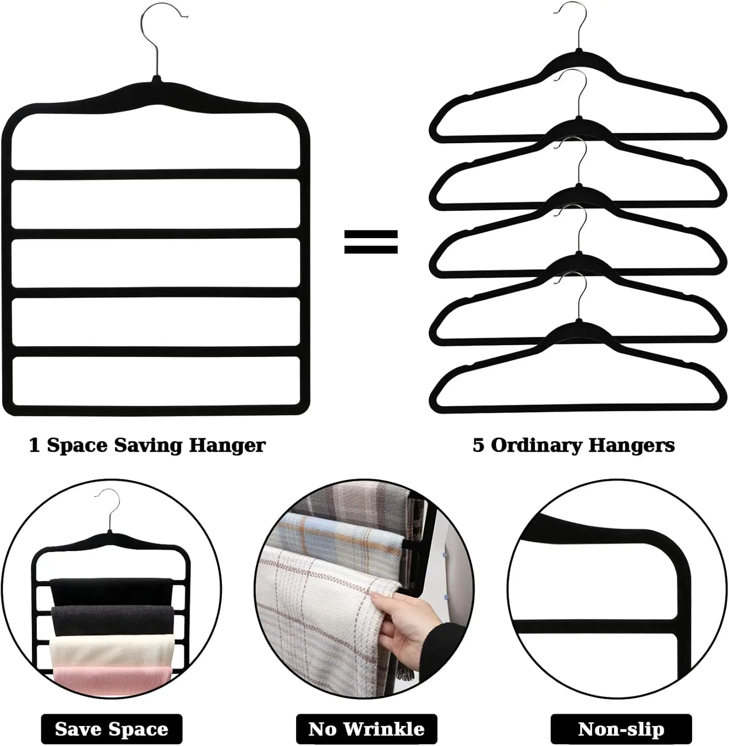Closet Organizers and Storage,3 Pack Velvet Pants-Hangers-Space-Saving,Non Silp 5 Tier Scarf Jeans Organizer 6