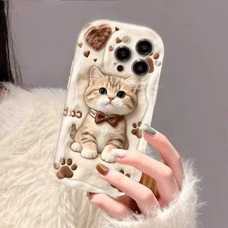 Adorable Plush Bow Tie Bear Cat Phone Case