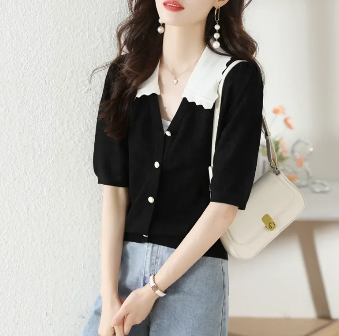 

Summer Short Sleeve T-shirt Women's Top Knit Shirt