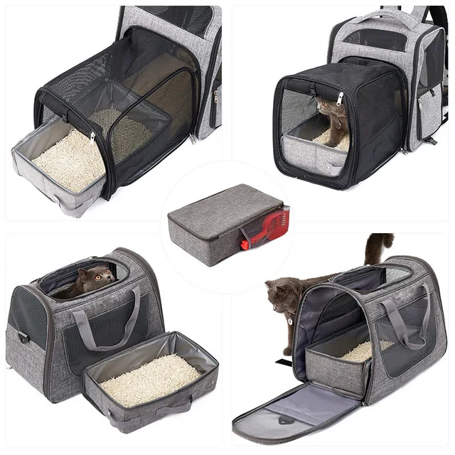Foldable Cat Litter Box Outdoor Travel Car Portable Cat Mobile Toilet Kitten Bedpan Waterproof Cat Poop Basin With Side Mesh Bag 2