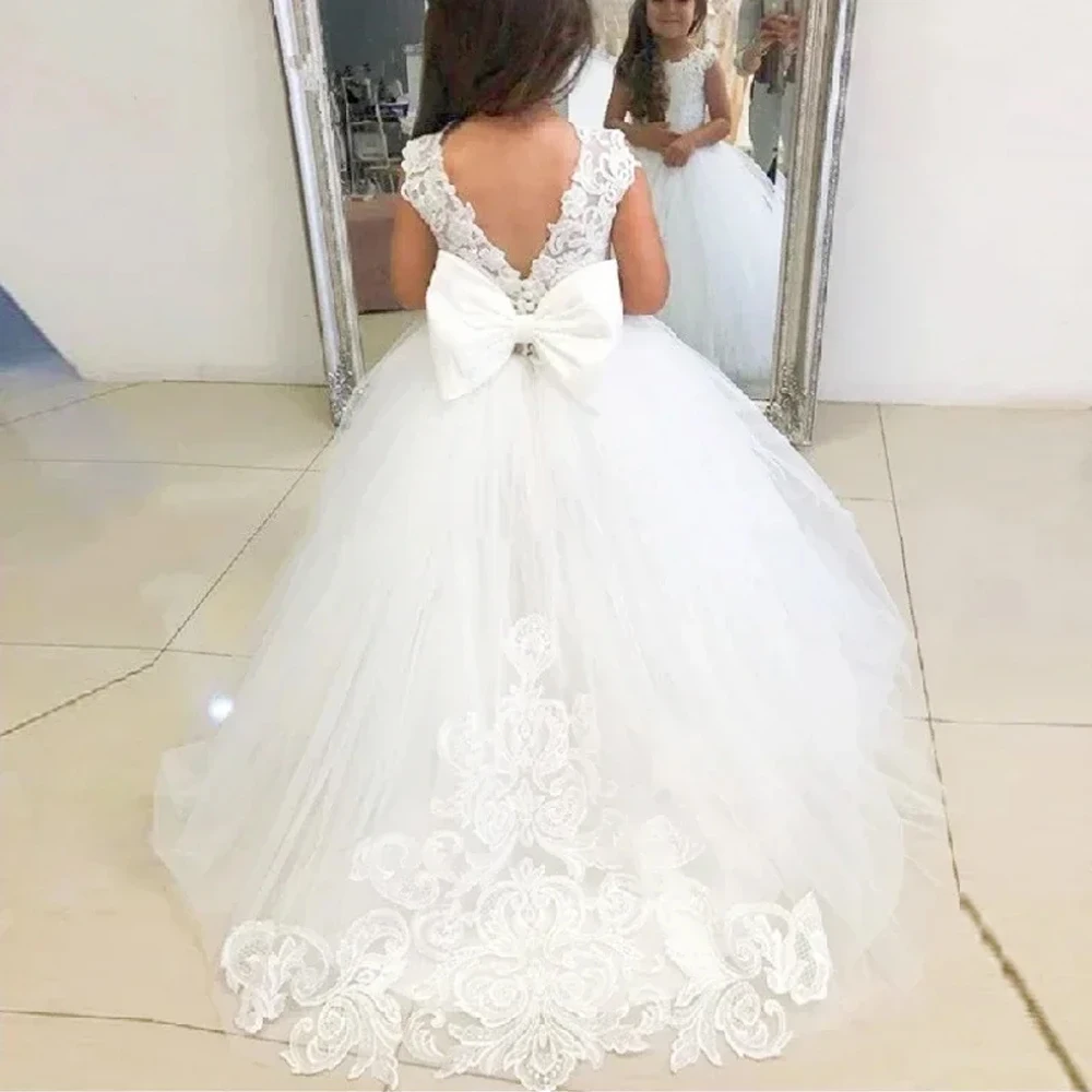 Baby Girl Birthday Dress Flower Girl Dress For Wedding Bow Kids Princess Prom Gown Lush Dresses For Girls flower girl dresses