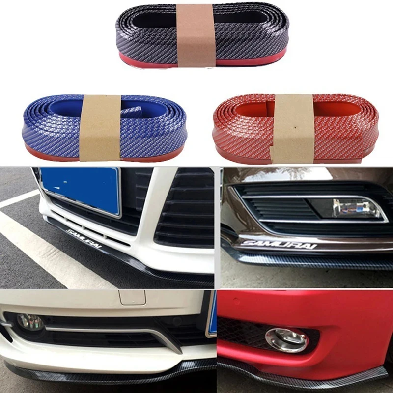 Car Bumper Lip Stickers 2.5M Soft Carbon Fiber Car Rubber Bumper Strip Outside Front Lip Protectors