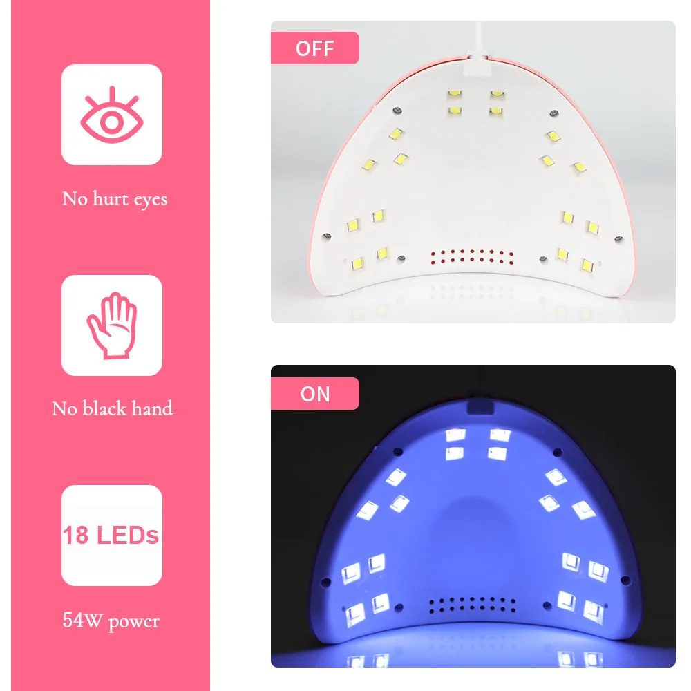 CNHIDS 54W 18 LED Drying Lamp Manicure UV Nail Dryer Curing Gel Nail Polish With USB Smart Timer Sun Light Nail Art Tools 5