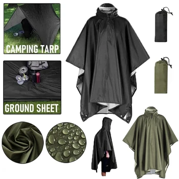 Outdoor 3 In 1 Military Raincoat Hooded Sleeve Waterproof Rain Poncho Motorcycle Rain Cover Camping Hiking Travel Rainwear Tent 1