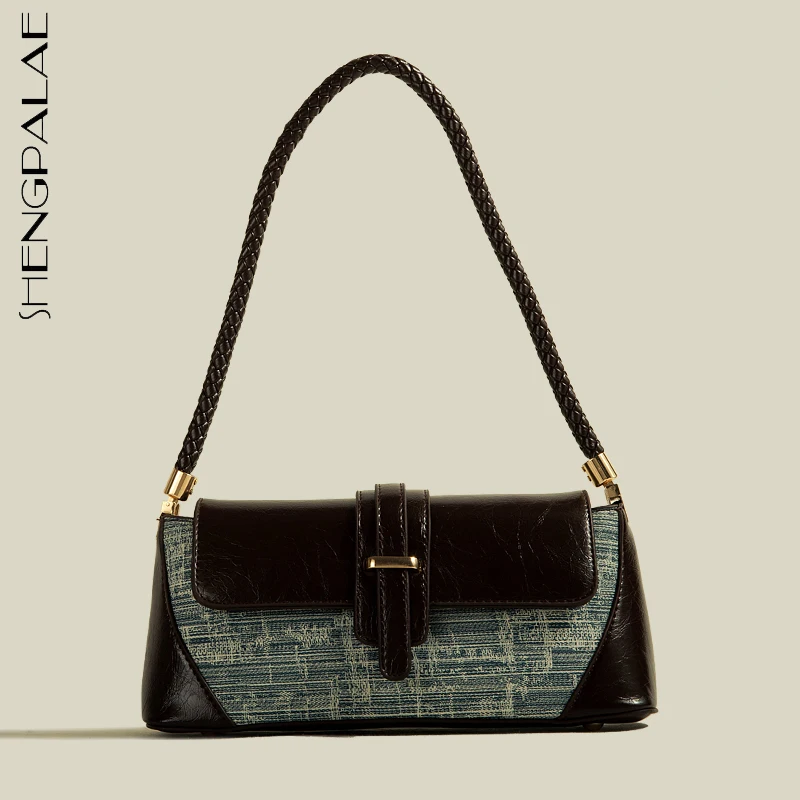 

[BXX] Contrast Color Underarm Bag For Women 2023 New Fashion Trend Versatile Denim Patchwork Leather One Shoulder Bags 8CY1221