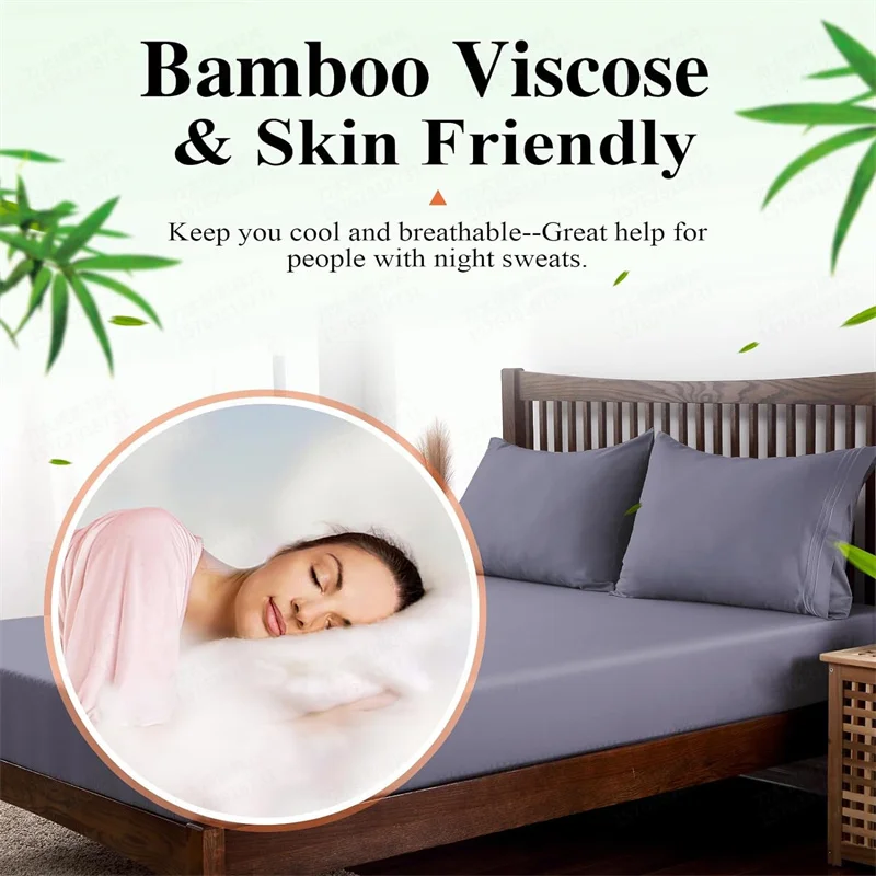 Organic Bamboo Bed Fitted Sheet Solid Color Silky Bed Cover Luxury Mattress Cover with Rubber Band Double Queen Size Customized 2