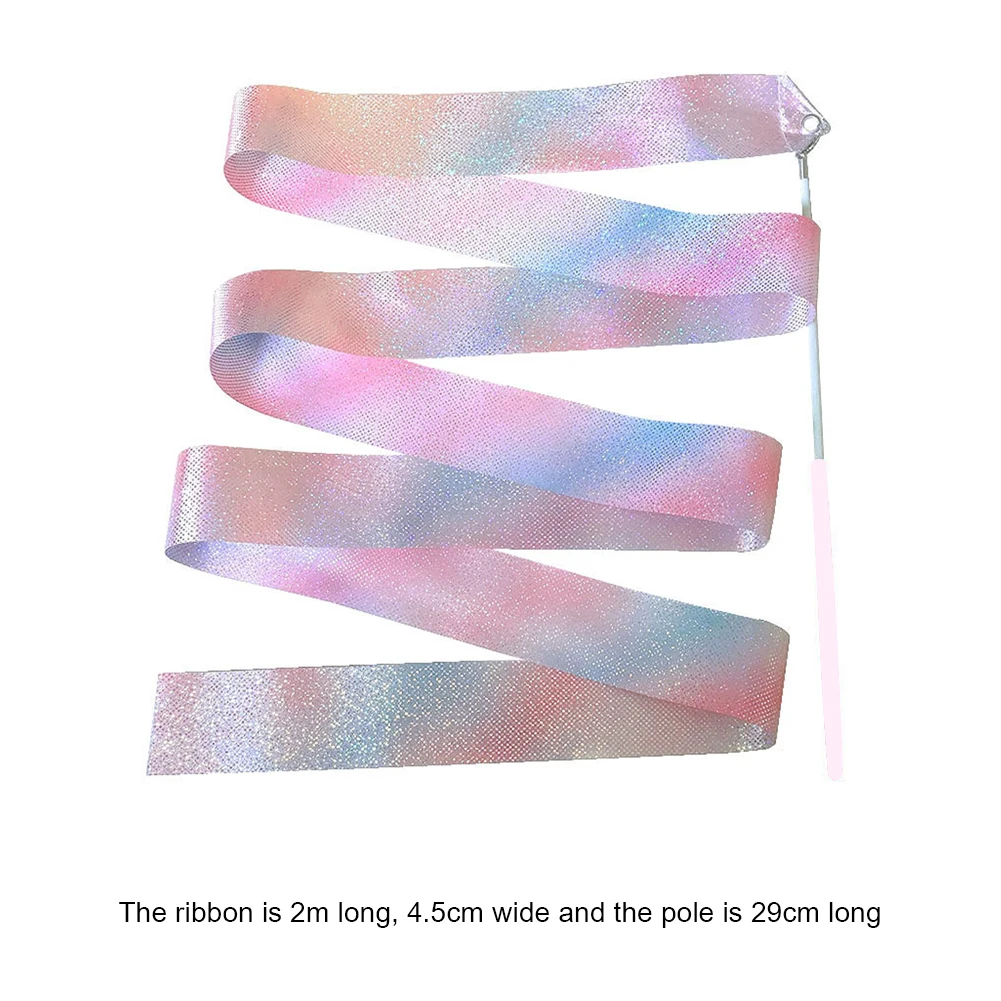 Professional Glitter Dance Ribbon Rhythmic Art Gymnastics Ballet Twirling Rod Stick Kid Cildren Training Equipment 1/2 Pcs 2m