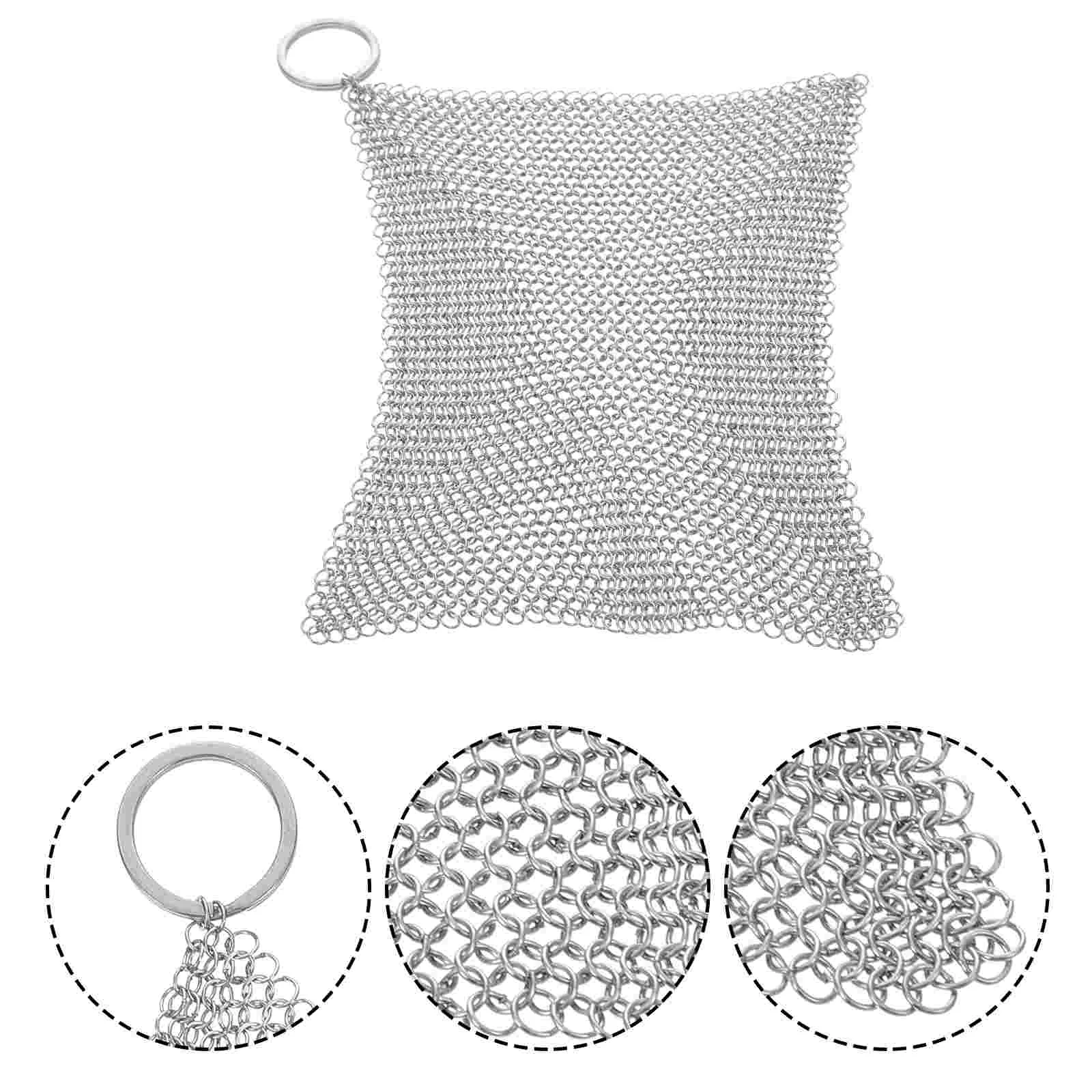 Wok Stainless Steel Wire Mesh Pans Grill Scraper Kitchen Scrubber Chained Cast Iron Ring Scrubbers