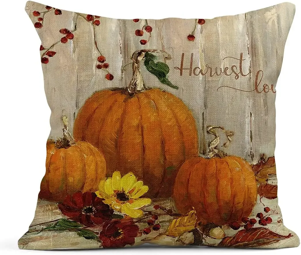 

Autumn Pumpkin Home Decoration Linen Throw Pillow Case Pillowcase Sofa Bed Sofa Square Cushion Cover pillow covers decorative
