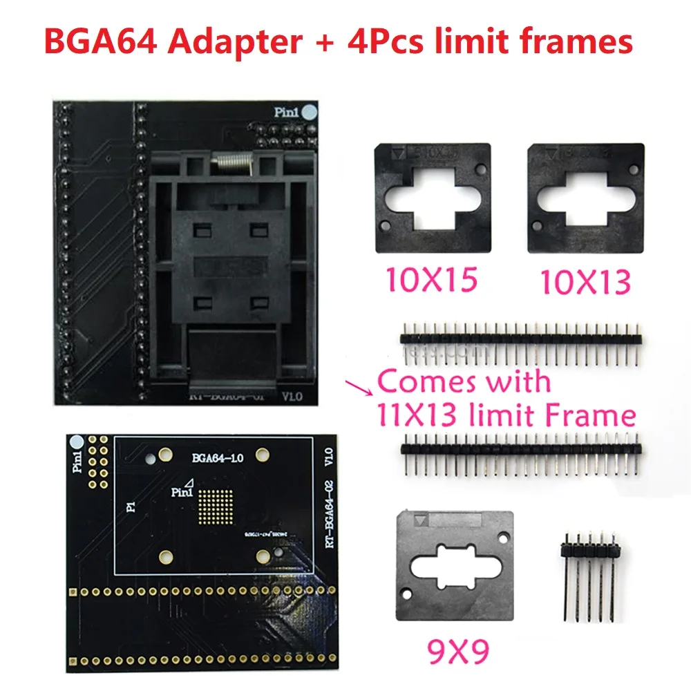 BGA64 어댑터 버닝 시트 풀 세트, RT809H 프로그래머 RT-BGA64-01 V2.0 소켓 4 개, 리미터 프레임 2 하단 플레이트 바다
