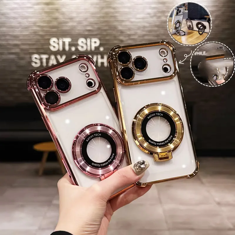 6D Astronaut Space Bear Plating Phone Case with Bracket Stand