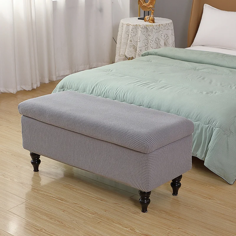Elastic Storage Stool Cover Polar Fleece All-inclusive Ottoman Covers Rectangle Bedroom Dust Footstool Slipcovers Bench Case 4
