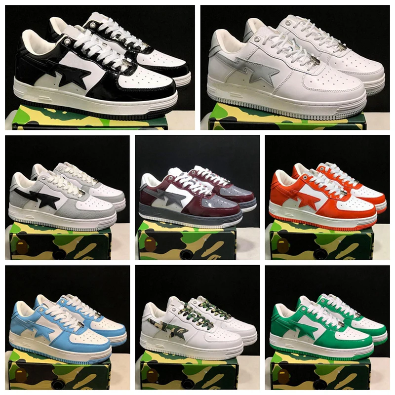 

Original Fashion Classic Outdoor Casual Shoes Women Patent Leather Bapesta Black White Outdoor Trainers Men Plate-forme Sneakers