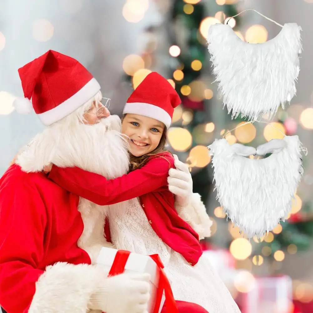 Santa Claus Beard Curly Fluffy Soft Elastic Band Santa Beard Adults/Kids Christmas Fake White Handlebar Mustache for Party