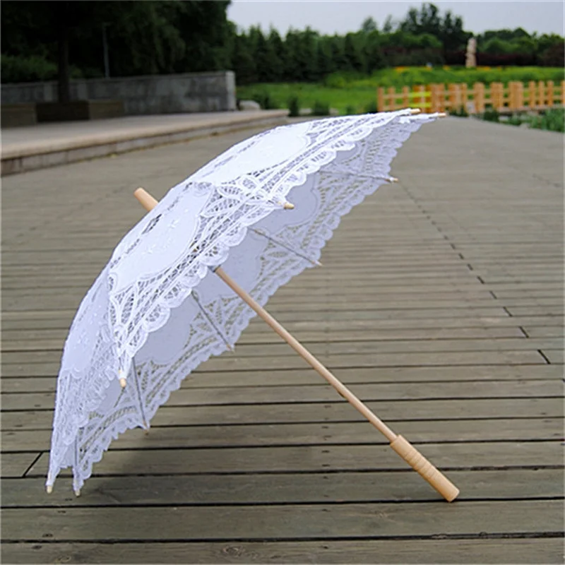 Handmade Parasol Lace Beige Umbrella Wedding Umbrella With Long Handle Photography Prop For Wedding Outdoor Sun