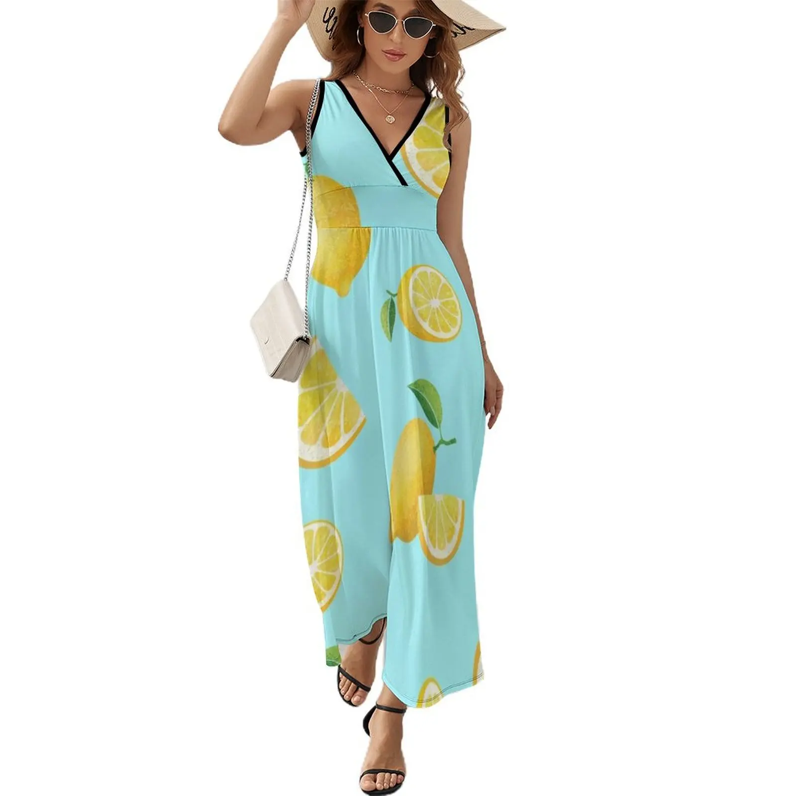 

Lemons on Blue Sleeveless Dress clothing women summer 2024 Cocktail of dresses