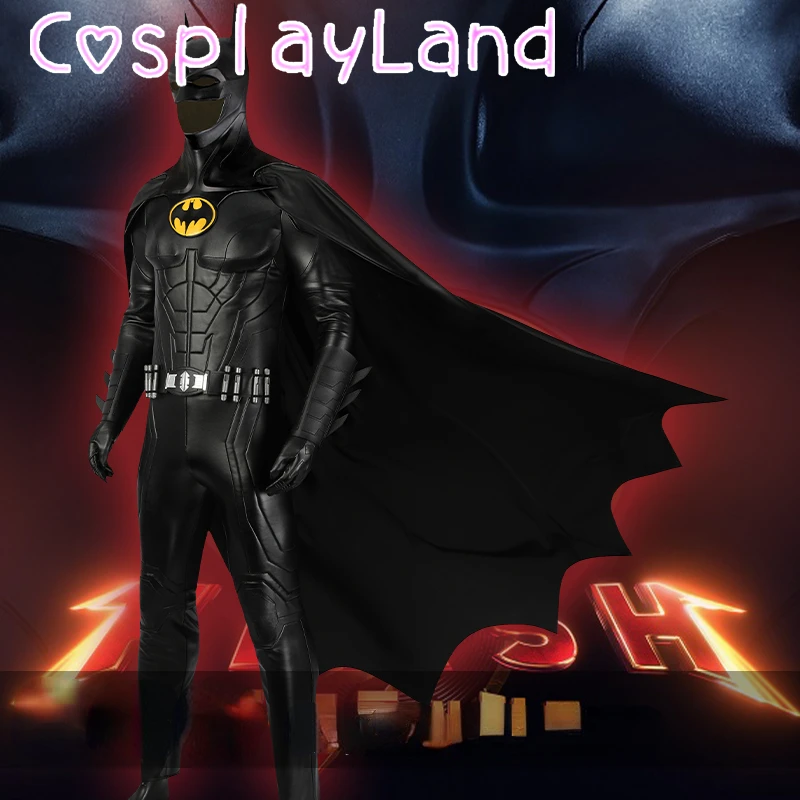

Hero Armor Outfit Michael Keaton Superhero Bat Bruce Wayne Cosplay Costume With Cowl Black Leather Jumpsuit Boots Halloween Suit