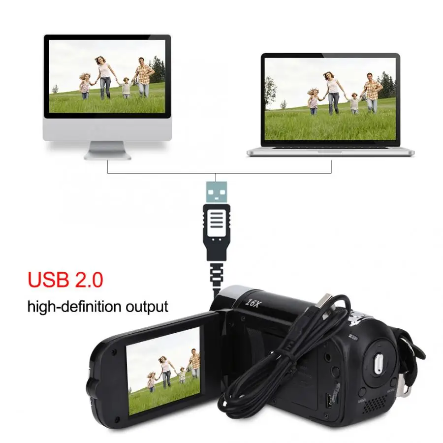비디오 캠코더 브이로그 카메라, 풀 HD 270 도 회전, 2.4 인치 16X 고화질 디지털 비디오 카메라, 충격 방지 DV 1080P 사진
