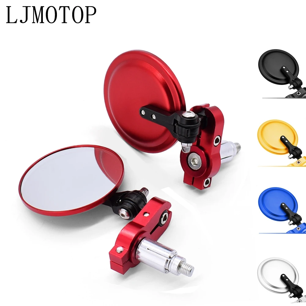 Universal Motorcycle Mirrors 3 Inch Round Folding Bar End Side Mirror for Honda Suzuki Yamaha Kawasaki Victory White Glass
