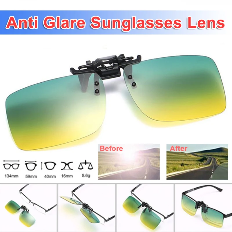 UV400 Day and Night Vision Polarized Sunglasses Clip-on Anti-Glare Driving  Glasses Flip-Up Sunglasses Lens - AliExpress