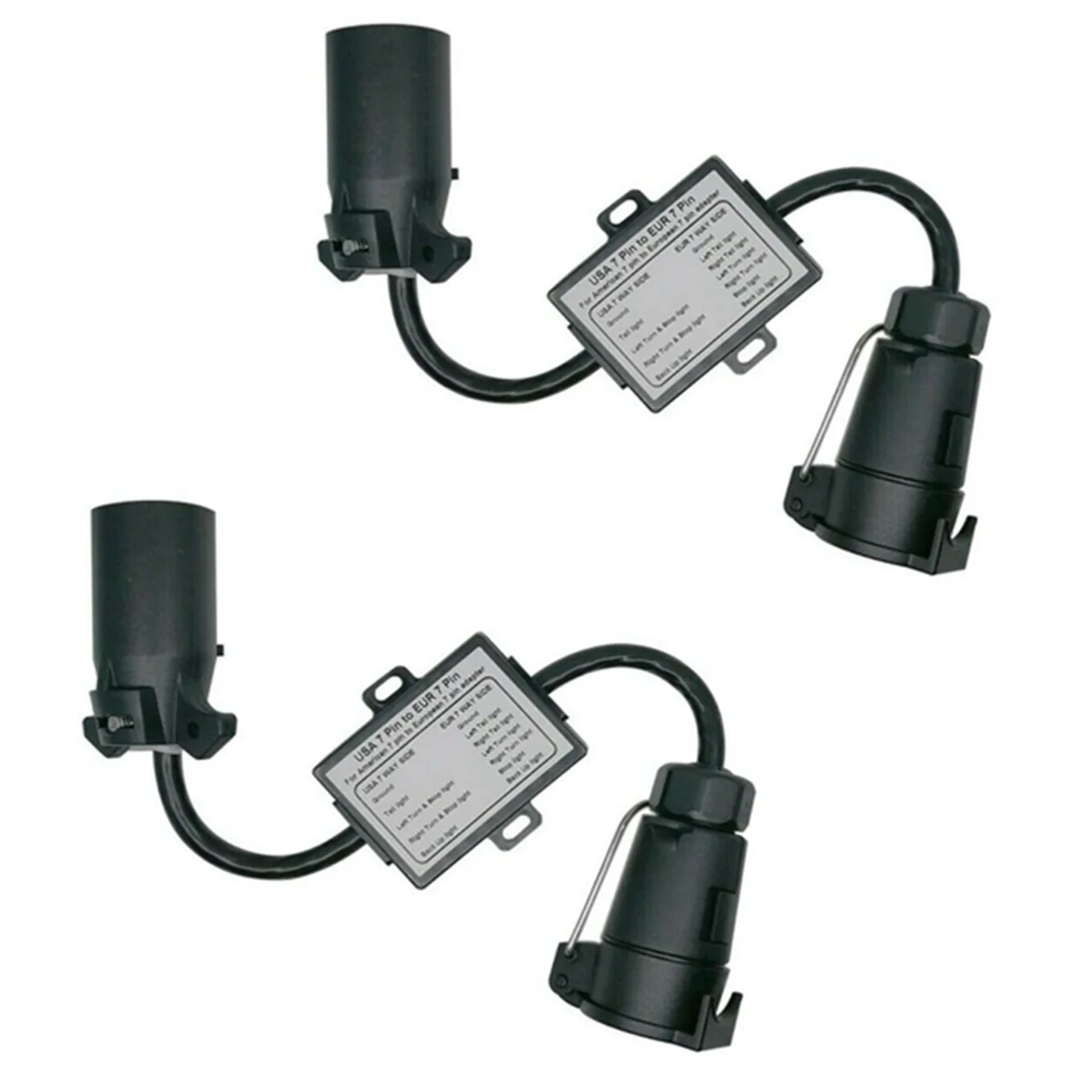 

2PCS USA to EU Trailer Light Converter US 7-Way Blade Socket to EU 7-Pin Round Plug