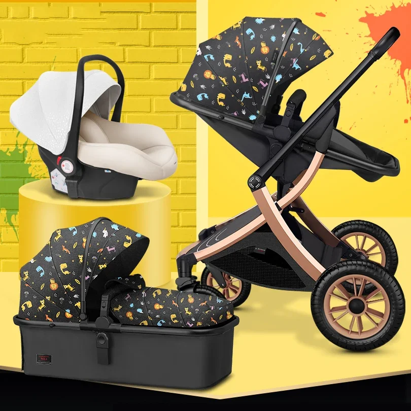 Baby stroller 3in1 with car seat High Landscape Stroller caetoon Baby Carriage Foldable Stroller Bassinet Puchair Newborn