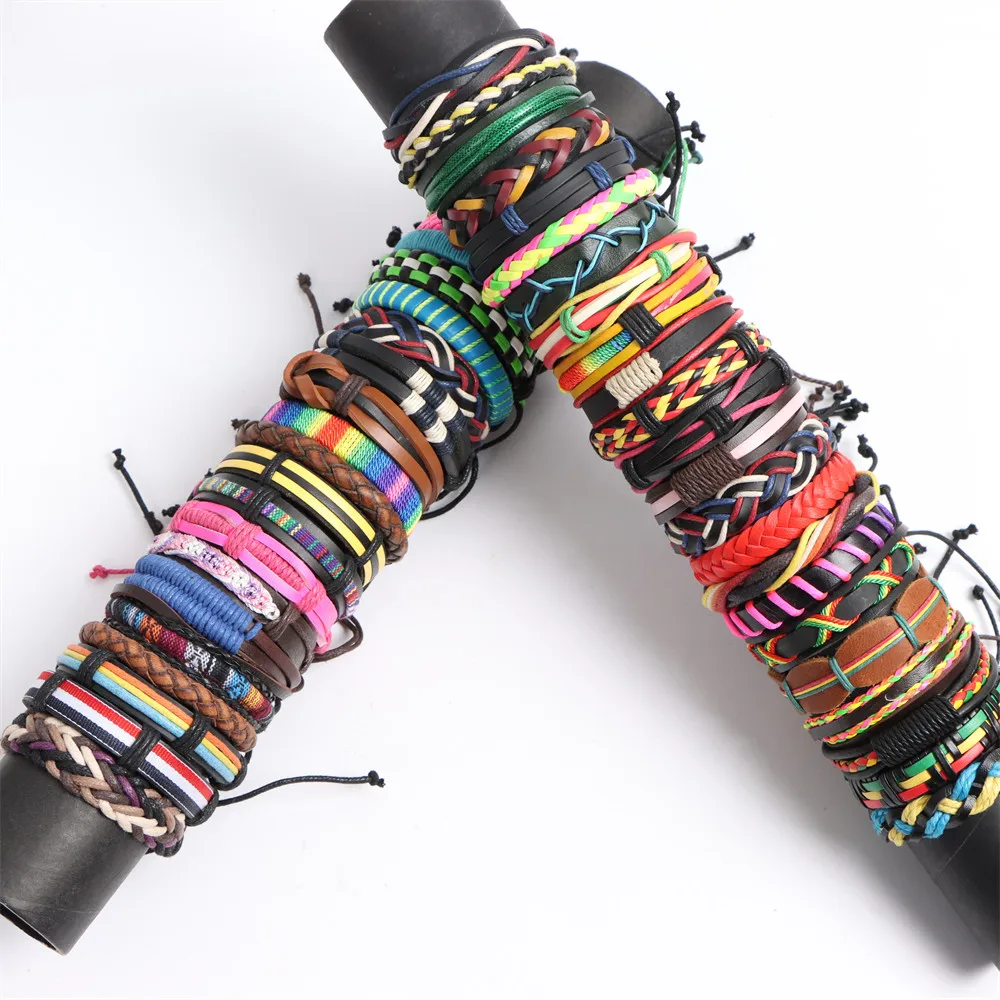 Großhandel Groß 50 Teile/los Handgemachte Manschette Handgelenk Leder Armbänder Für Männer Frauen Schmuck Geschenke Mix Stile Größe Einstellung – Detail 7